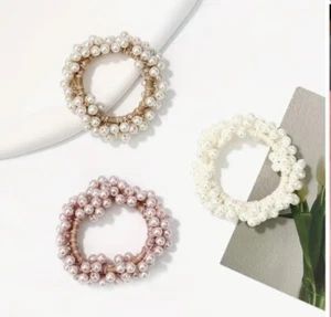 3Pcs Pearl Hair Ties Elastic Hair Scrunchies Ponytail Holder for Women & Girls - Picture 1 of 5