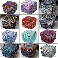 Indian Mandala 18" Square Ottoman Pouf Cover Cotton Footstool Seat Case Covers
