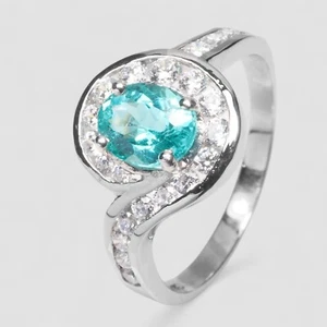 Elegant Neon Blue Paraiba Tourmaline 925 Sterling Silver White Gold Plated Rings - Picture 1 of 8
