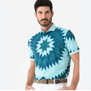Greyson Geometric Print Golf Polo Shirt Men’s Large Turquoise Green - Picture 1 of 15