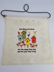 WINDOW FLAG LACE FABRIC 8inx9in,BIRDS.METAL HANGER. - Picture 1 of 5