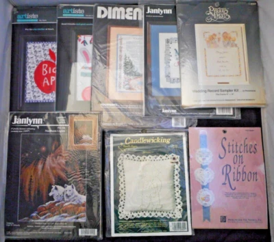 Lote 8 Kits Surtidos 6 Punto de Cruz-1 Bordado-1 Candlewick---6 Nuevos 2 Completos Foto 1 de 4