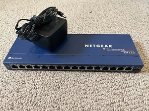 NETGEAR 16 PORT 10 BASE T  ETHERNET HUB SWITCH EN116 - POWER CORD INCLUDED - Picture 1 of 3