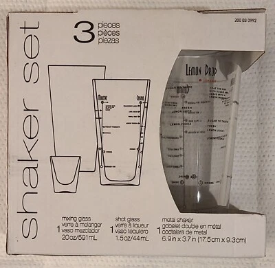 JUEGO DE COCTELERA DE 3 PIEZAS (#200 03 0992) DE LIBBY CON COCTELERA MEZCLADORA/VIDRIO DE CHUPITO/METAL Foto 1 de 4