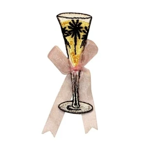 ID 1142 Champagne With Ribbon Patch Wedding Wine Embroidered Iron On Applique - Picture 1 of 3