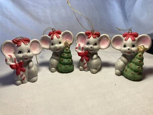 Vintage porcelain ceramic Christmas mouse mice ornament candy cane tree - Picture 1 of 8