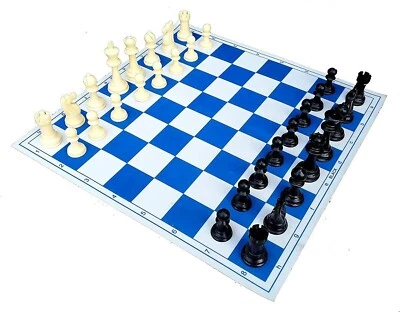 Jeu D'Échecs Pliable En Vinyle De 17x17'' Avec Pièces En Plastique Solide Bleu - Photo 1/4