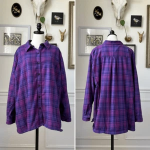 L.L. Bean Women's Fleece-Lined Flannel Shirt Button Up Purple Plaid $90 3X - Picture 1 of 6