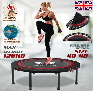 Mini Trampoline Foldable Fitness Jumper Rebounder Bouncer Excercise Gym 40/48" - Picture 1 of 14