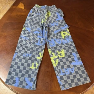 Hershe Wide Leg Baggy Stretch Pants Medium Checkered Art Vtg Y2k HipHop Plaid - Picture 1 of 15