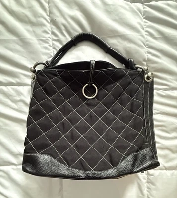Bolso de Mano Hobo Acolchado Cuero/poliéster Negro BCBG Max Azria Metal Plateado Foto 1 de 4