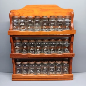 ๐ VTG Crystal Food Products 3 Tiered Wood Spice Rack 24 Glass Jars w/Lids - Picture 1 of 21
