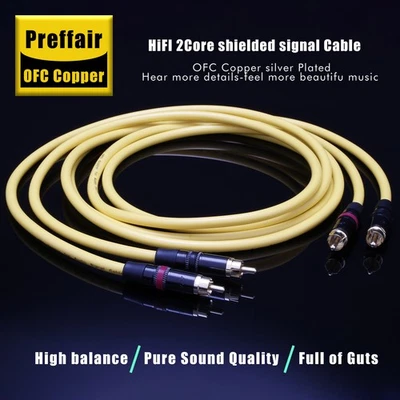 Pair HiFi Silver Plated Audio RCA Cables Extend Signal Wire Interconnect Plugs - Image 1 of 4