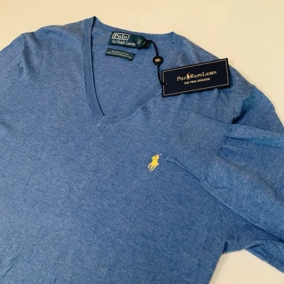 Polo Ralph Lauren Suéter Cuello en V Hombres Pequeño Azul 100% Algodón Pima Ligero Nuevo con Etiquetas Foto 1 de 4