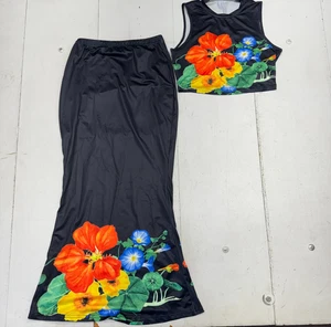 Shein Black Multicolor Floral Print 2 Piece Tank Skirt Set Womens Size XL - Picture 1 of 5