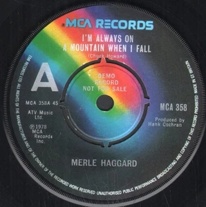 Merle Haggard I'm Always On A Mountain When I Fall 7" vinyl UK MCA 1978 Four - Picture 1 of 2