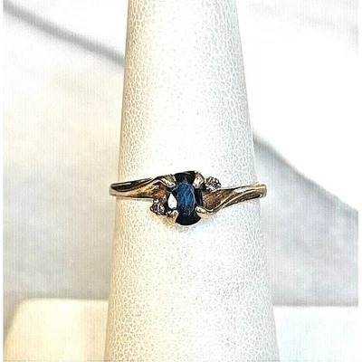 YELLOW GOLD BLUE SPINEL & DIAMOND RING SIZE 6.25 SKY - Image 1 of 4