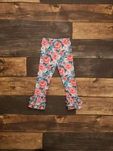 Pink Roses Triple Ruffle Milk Silk Leggings - Picture 1 of 2