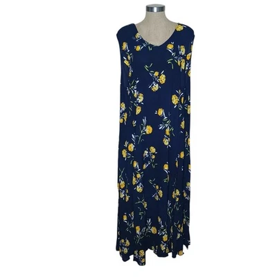 Woman Within Floral Maxi Dress Womens Sz 4X Blue Floral Sleeveless Cottagecore  - Image 1 of 4