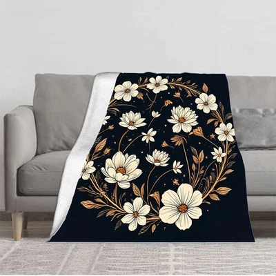 Durable Soft & Warm Flannel Blanket - Cozy Floral Design with White Flowers &  - Image 1 of 4