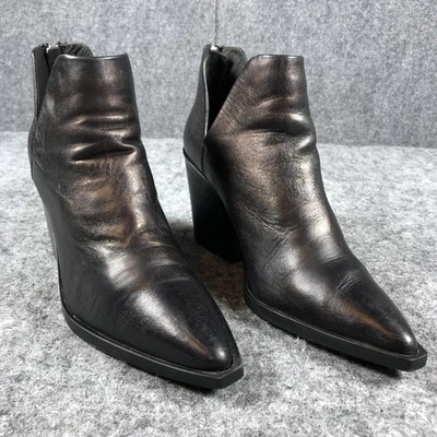 Steve Madden Boots Womens Size 8 M Black Leather Alyse Ankle High Block Heel Zip - Image 1 of 4