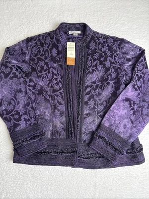 Coldwater Creek Jacket Purple Brocade Shiny Jacquard Floral Size L - NWT - Image 1 of 4