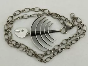 Vintage Mexico Sterling Silver Fish Bone Dangle Pendant w Silver Spain Necklace - Picture 1 of 10