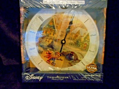 RELOJ DE PARED DE CRISTAL DE NAVIDAD DISNEY THOMAS KINKADE MICKEY & MINNIE MOUSE NUEVO Foto 1 de 3