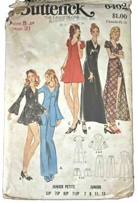 6402 Размер 5 Junior Petite BUTTERICK 1970-х богемное платье туника брюки шорты - Изображение 1 из 2