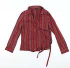 NEXT Womens Red Striped Cotton Wrap Button-Up Size 14 V-Neck