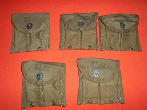 U.S.ARMY -: WWII X 5 MAGAZINE POUCH ,DOUBLE,WEB,CARB.'never used' . - Picture 1 of 19