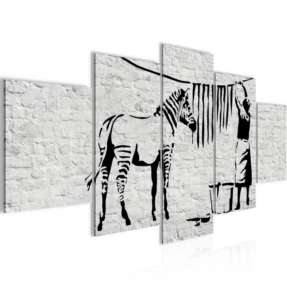 Wandbilder Wohnzimmer XXL Washing Zebra Banksy Moderne Bild Graffiti - Bild 1 von 1