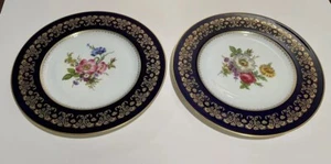 2 Dinner Plate Hutschenreuther Bavaria Midnight Blue& Gold Extraordinary Vintage - Picture 1 of 6