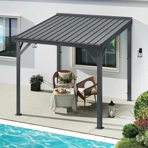 Domi 8x8FT Lean to Gazebo, Wall Mounted Gazebo w/Sloping Roof,Drainage System - Picture 1 of 7