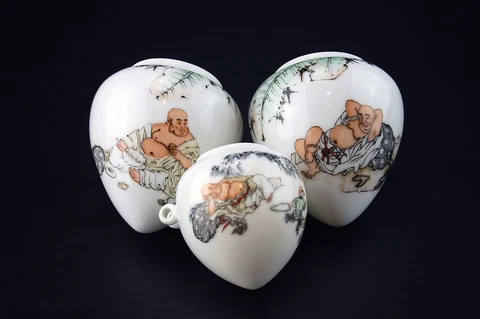 Large Vintage Porcelain Bird Feeders Bowls Cups for Chinese Bamboo Bird Cage Cover