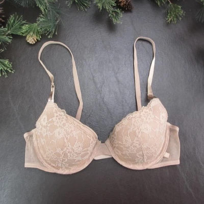 Sutiã Feminino Victoria's Secret 34C Bege Nude Forrado Demi Renda Underwire Push Up - Imagem 1 de 4