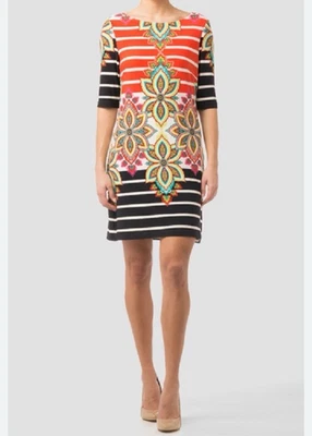 VESTIDO RECTO JOSEPH RIBKOFF RAYAS FLORAL PAISLEY TALLA 6 NEGRO BLANCO GEOMÉTRICO LN Foto 1 de 4