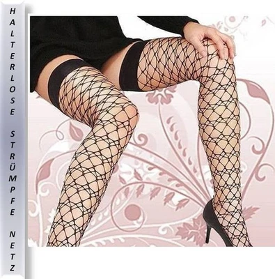 ♥ Halterlose Strümpfe Netz schwarz Gr. XL 48/50 Leg F72 - Bild 1 von 2