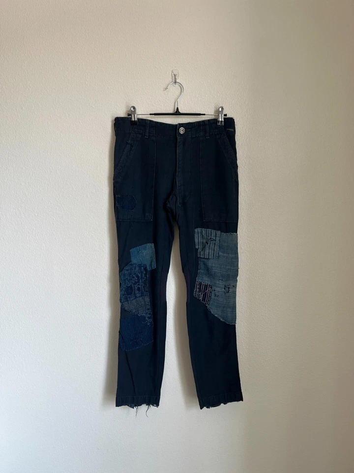 Pantalón Greg Lauren Algodón/Seda Ajustado Patchwork Calce Ajustado Ejército en Índigo Talla 1/Pequeño Foto 1 de 4