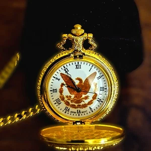 Vintage Gold Pocket Watch Eagle & Stars Design – Rare Collectible Timepiece - Picture 1 of 9