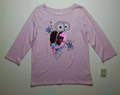 Camiseta Mudd Girls Manga 3/4 Lentejuelas Flippy Gráfico Talla 14 Lila Búho  Foto 1 de 4