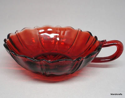 Anchor Hocking Royal Ruby Red Nappy Bowl 1940 Handled 5in Oyster Pearl Glass Vtg - Image 1 of 4