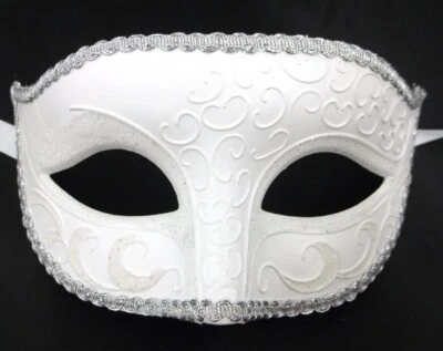 White Venetian Men Elegant Masquerade Halloween New Years Mardi Gras Prom Mask - Image 1 of 4