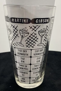 Vintage Bar Glass Mixer With Recipes 12 Ounces Black Lettering Pint Glass - Picture 1 of 8