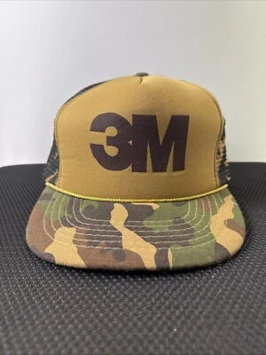 Chapéu boné vintage 3M Snap Back retrô camuflagem anos 80 corda caminhoneiro logotipo ajustável em excelente estado usado - Imagem 1 de 4
