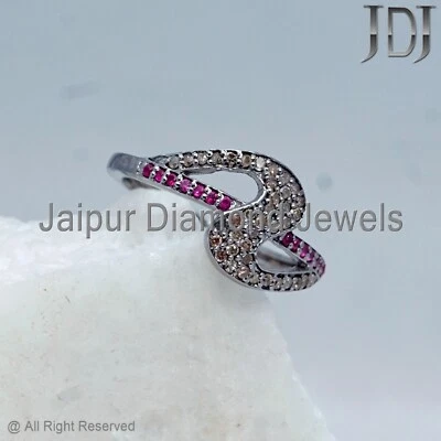 Designer Jewelry Ring Natural Ruby Gemstone Pave Diamond 925 Silver Ring - Image 1 of 4