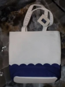 Janie and Jack 2018 Blue/White Scalloped Canvas Tote Bag/Purse Girl's NEW HTF - Picture 1 of 4