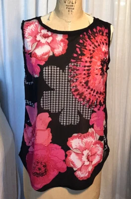 Camiseta sin mangas Tribal para mujer floral de gasa + tejido negro talla M usada Foto 1 de 4