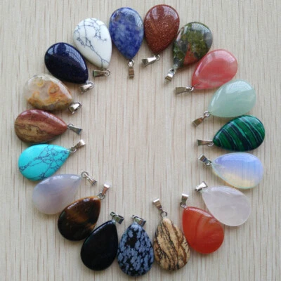 50pcs Natural Stone Mixed Water Drop Shape Pendant Bead Jewelry Making 16x24mm - Image 1 of 2