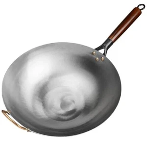 Traditional Iron Wok, Non-coating Woks Hand forged For Kitchen Pan Wooden Han... - Picture 1 of 10